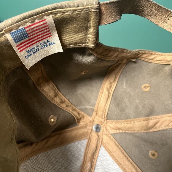 Vintage Kangol Made in USA Green Brim Brown Canvas Adjustable Hat 90s Y2K Cap - Picture 6 of 7